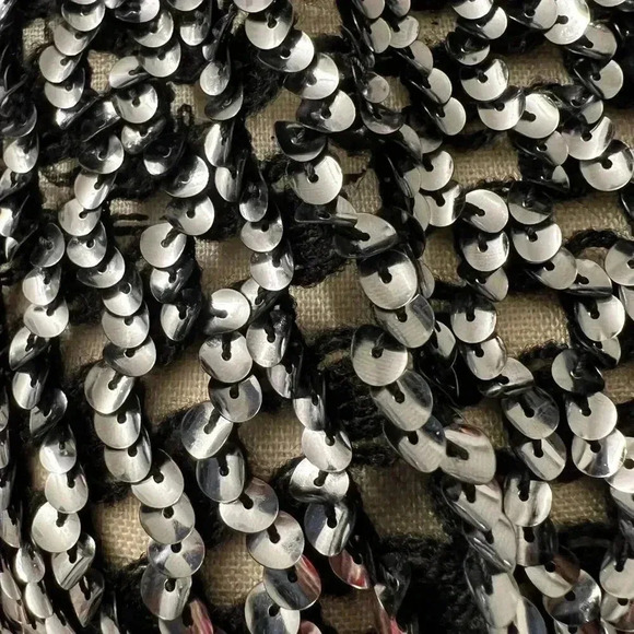 Vintage three FLAGGS SILVER BLACK SEQUIN KNIT MESH B NECK SLOUCH TOP - Picture 13 of 13